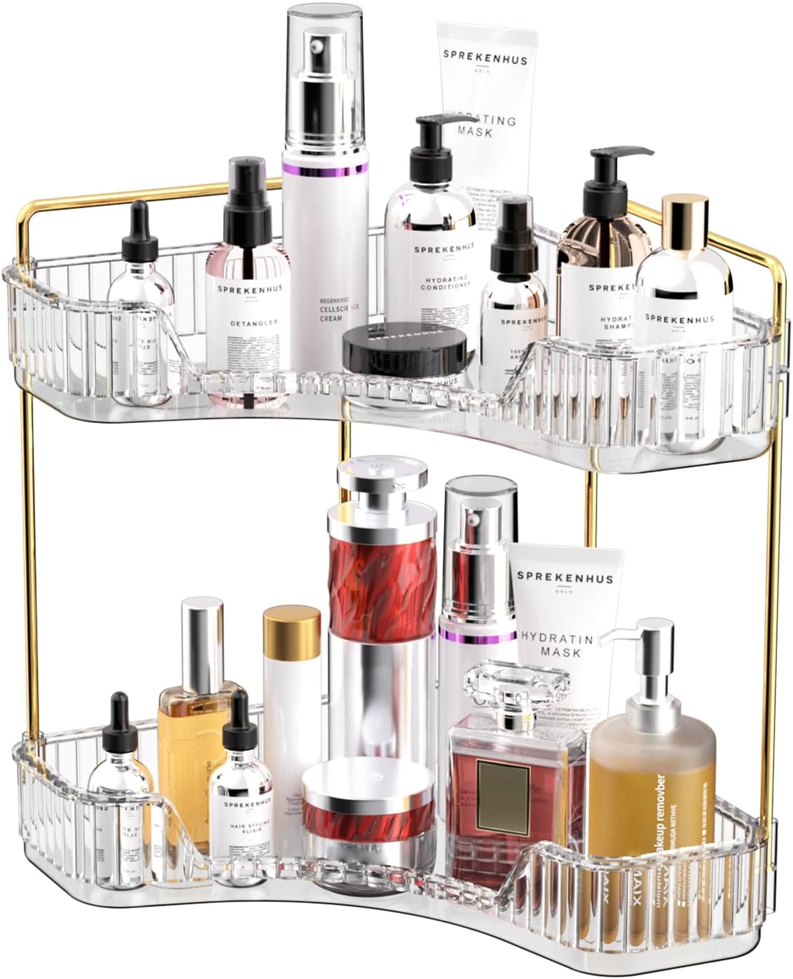 Luxury Gold Skincare - Двухуровневая прозрачная полка-органайзер для ванной комнаты,